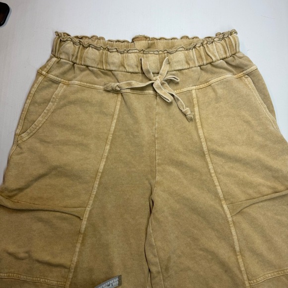 Easel Womens Mineral Wash Terry Knit Wide Leg Cargo Pants Camel Pants Large Boho - Picture 3 of 10